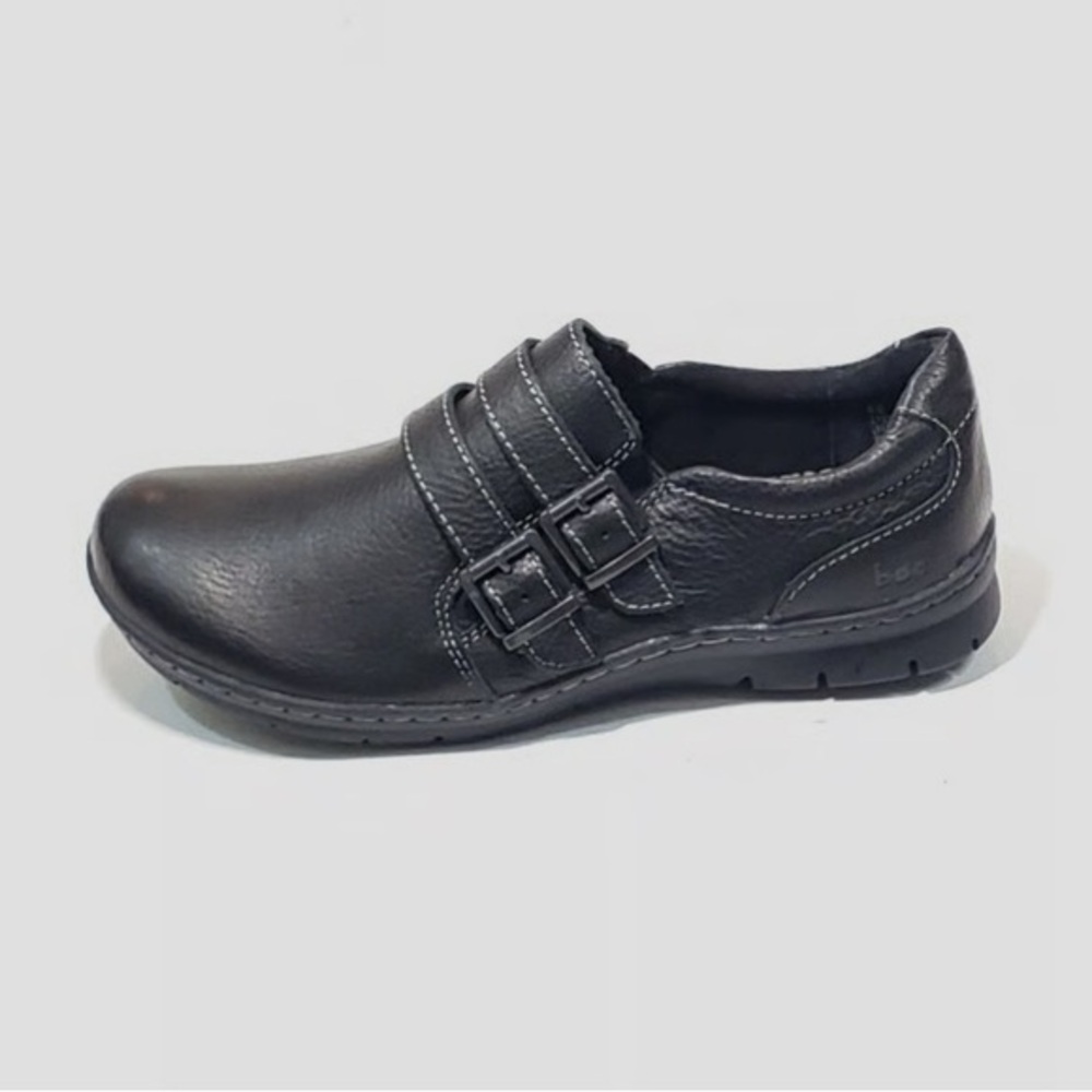 BOC Erinoma Genuine Leather Open Stitch  Black Slip On Loafer Shoes Buckle Strap